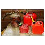 4 Gas Cans, Metal 5 Gallon, 1,2,5 Gallon Plastic