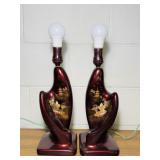 2 MCM Royal Japan Hand Painted Lamps, 15' h, nice