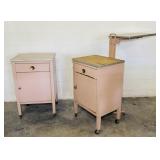 2 Pink Metal Cabinets, 1 with table attachment