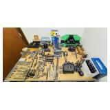 Shelf Full of Mostly Lathe Tools, Stamps,