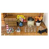 2 Crocks, 8 Glass Set, Cassette, Cast Iron Dog,