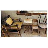 3 Antique Chairs, Rocking Chair and Quilt Rack