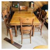 Antique Table with 6 Chairs, 38' x 50' with leaf