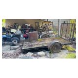 Low Trailer with Drop Gate, 1 tire is blown