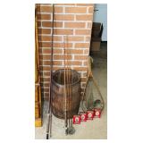 Antique Nail Keg, Fishing Poles, Net, Prince