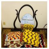 Antique Mirror and Vintage Handmade Afghans