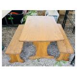 Kids Oak Table with 2 Bench Seats, 24"x36" Table