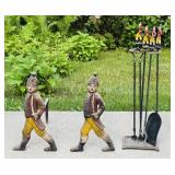 Antique Hessian Soldier Fireplace Andirons w/Tools