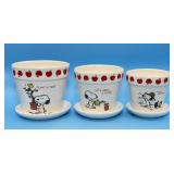 Set of 3 Snoopy Planters with Plates