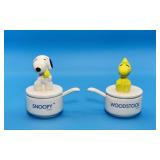Snoopy and Woodstock Ceramic Bowls, Lids, Spoons