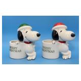 2 Schulz, Snoopy Merry Christmas Planters, Japan,