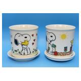2 Schulz Snoopy and Woodstock Planters and