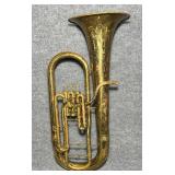 C.G. Conn euphonium or baritone horn, has dents