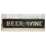 OLD Wooden Dbl Sided Hanging Beer and Wine Sign,