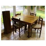 Oak 5 Leg Table w/ 3 Leafs, 42" x 42"