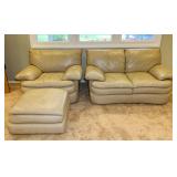 Leather Loveseat and Matching Chair w/ Ottoman,