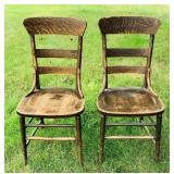 Pair of Antique Farm Table Chairs, Good and Solid