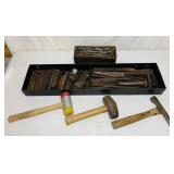 Steel Chisels, Punches, Drill Bits, 3 Hammers