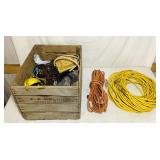 Wood Crate full of Extension Cords, plus nice Wood Crate full of Extension Cords, plus nice