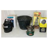 1977 Coleman Stove, Mole Trap, Utility Pump, 1977 Coleman Stove, Mole Trap, Utility Pump,
