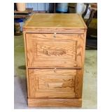 Oak 2 Drawer File Cabinet, Missing Key, 19" w x Oak 2 Drawer File Cabinet, Missing Key, 19" w x