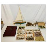 Stereograph w/View Cards, Wood Sailboat