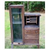 Antique Curved Glass Secretary/Bookcase Cabinet