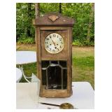 Gustav Becker Wall Clock, Carved Glass in Door Gustav Becker Wall Clock, Carved Glass in Door