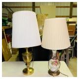 2 Lamps, Painted Older lamp and Brass lamp