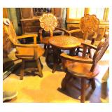 Solid Wood Carved Table and 4 Chairs