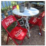 Coca Cola Table 34"w and 3 Chairs with 3 pails