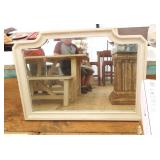 Large White Wooden Beveled Mirror, 48"x35"