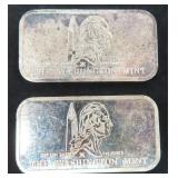 TWO (2) Vintage One Troy Ounce Silver Washington