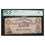 1861 $10 Confederate States America, T-10 PCGS F15