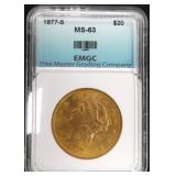 1877-S $20 Gold Double Eagle, EMGC MS63