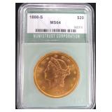 1888-S $20 Gold Double Eagle, NTC MS64