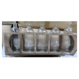 Wood Bottle Carrier with Five Round Bottles