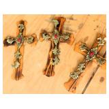 Three (3) Metal and Wood Crosses, 16"x9"