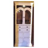 White Cabinet with Glass Door Top, Solid Wood