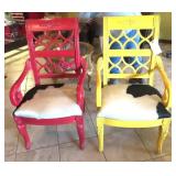 Pair of Antique Cowhide Seat Arm Chairs