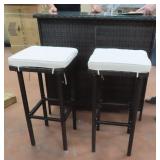 3-Piece Wicker Outdoor Serving Bar Set w/ Cushions