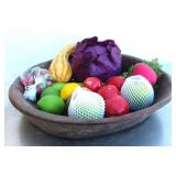 20" Fruit Basket in Wooden Dough Bowl