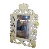 Solid Wood Carved Mirror in White Paint