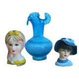 Three (3) Vases, tallest 11", incl Head Vases
