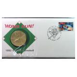 1992 Olympic Baseball FDC with stamp and coin