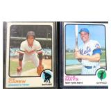 TWO (2) 1973 Topps Baseball: Willie Mays and Rod