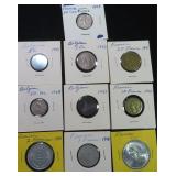TEN (10) France and Belgium Old Coins, 1918-1951