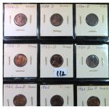 Nine (9) 1950's -1960's One Cents