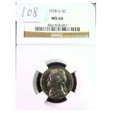 1958 D 5 Cent NGC MS 66