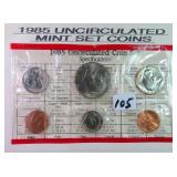 1985 UNC Mint Set Coins, Unopened.